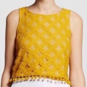 Xhilaration Yellow Floral Lace Tank Top